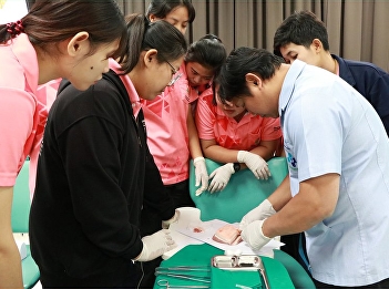 3rd year students practicing injection
and stitching In order to practice the
basic skills to sew the wound until
mastered